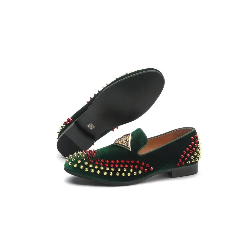 XQWFH New Fashion Men dress shoes rivet Party Wedding Shoes Pointed toe flats Driving Shoes Loafers 3