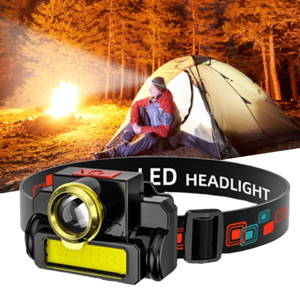 

NEW Portable Zoom COB Headlamp Powerful Built In 18650 Battery Hiking Outside Light Search Headlight for Outdoor Camping Fishing