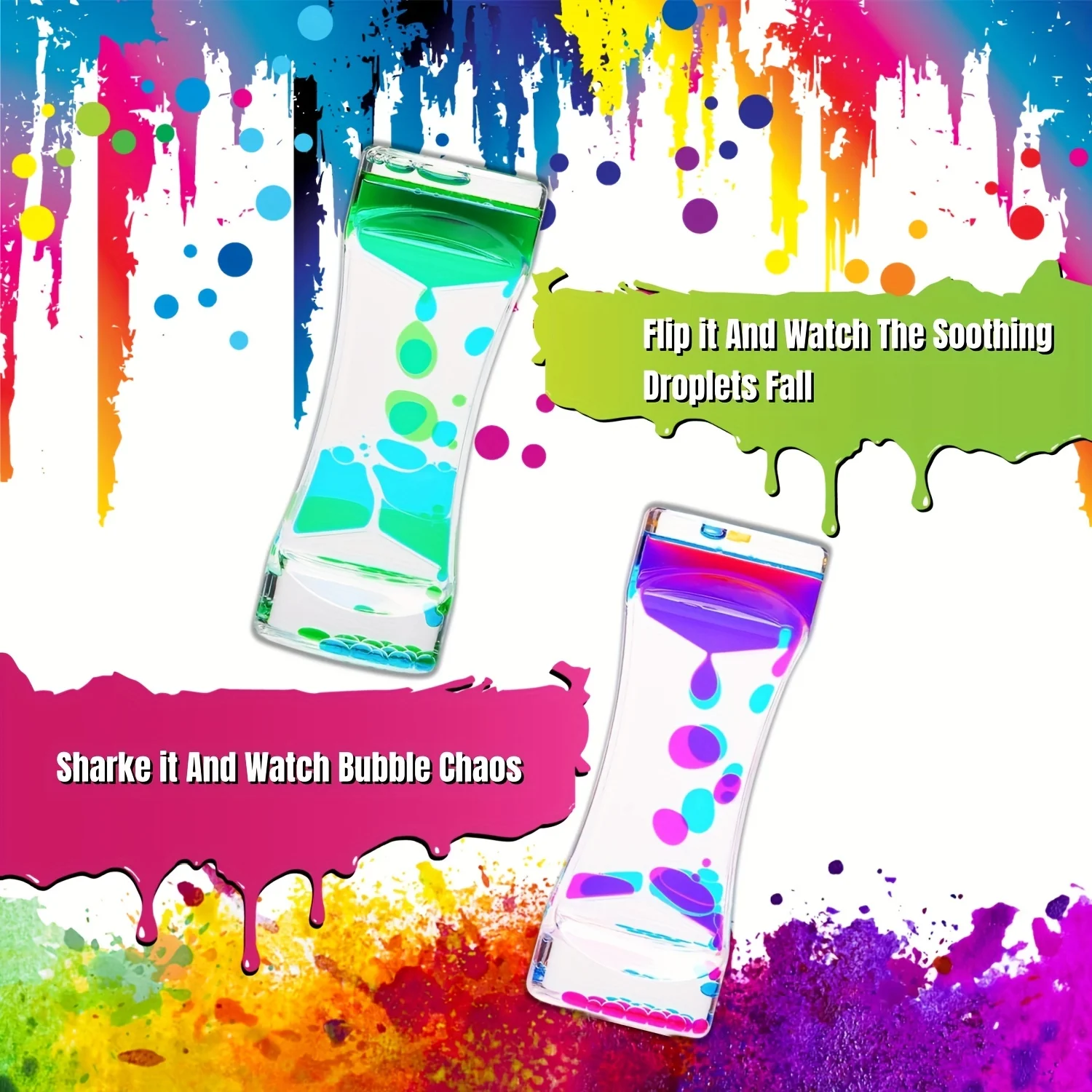 3 Pack -Calming Liquid Motion Bubbler -  Sensory Bottles - Hourglass Water Bubbler Timer - Handheld Water Game - Sensory Toys Ch 2