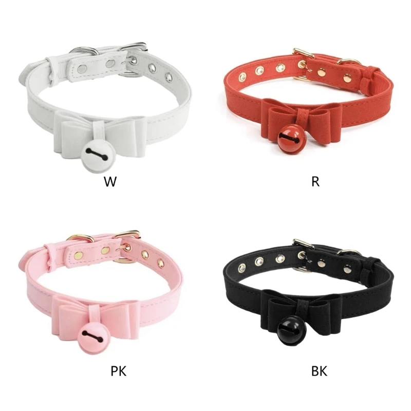 

Lolitas Bells Choker Leathers Cosplay Choker Necklace Bows Collar Choker