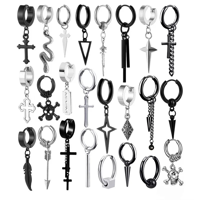 Pendant Earrings 1 Pair Steel Cross For Men Women Stainless Steel Popular Style Collection Hip Hop Jewelry