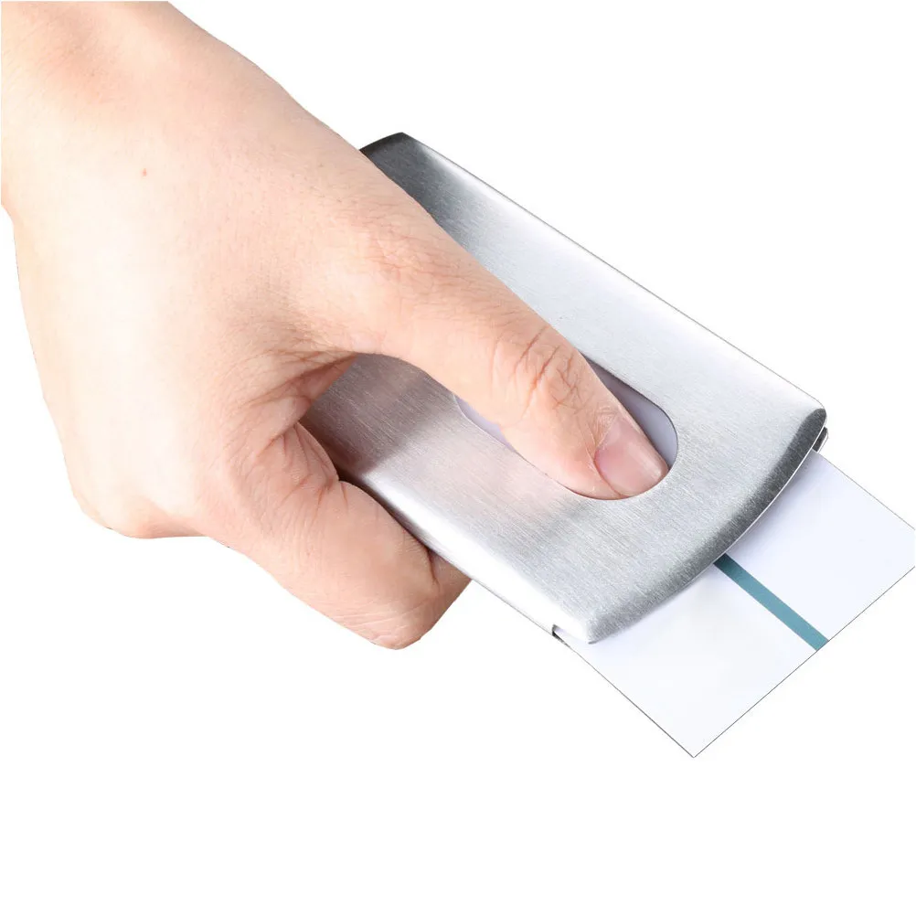 1Pcs 금속 명함 홀더 휴대용 PU 신용 카드 케이스 여행 사무실 이름 홀더를위한 슬림 전문 이름 정리함