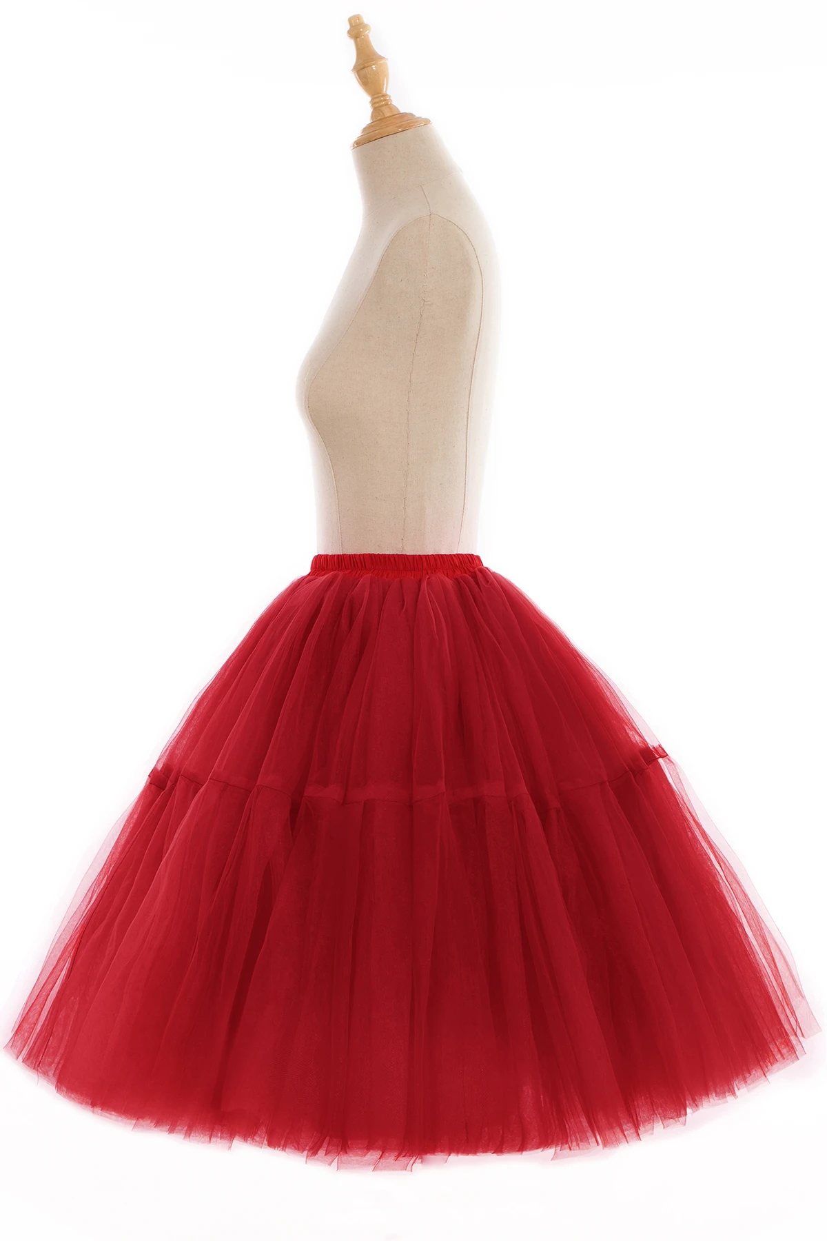 Fashion Red Multi-Layers Tulle Skirts Women Elastic Waist Puffy Knee Length Tutu Petticoat Lolita Cosplay Underskirt Jupons