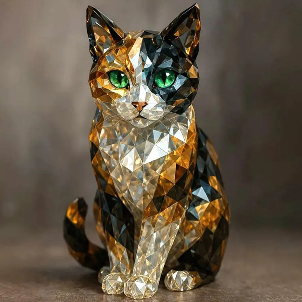Creative Fake Crystal Resin Painted Animal Statue Mini Cat/Dog Clear Glass Collectible Artwork Home Office Decoration Ornament