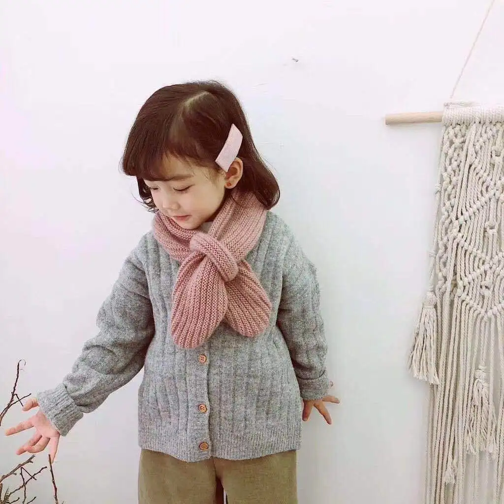 용 캔디 컬러 베이비 니트 스카프, 가을 겨울 따뜻한 스카프, 소년 소녀, 한국 인스, 어린이 크로스 네커치프