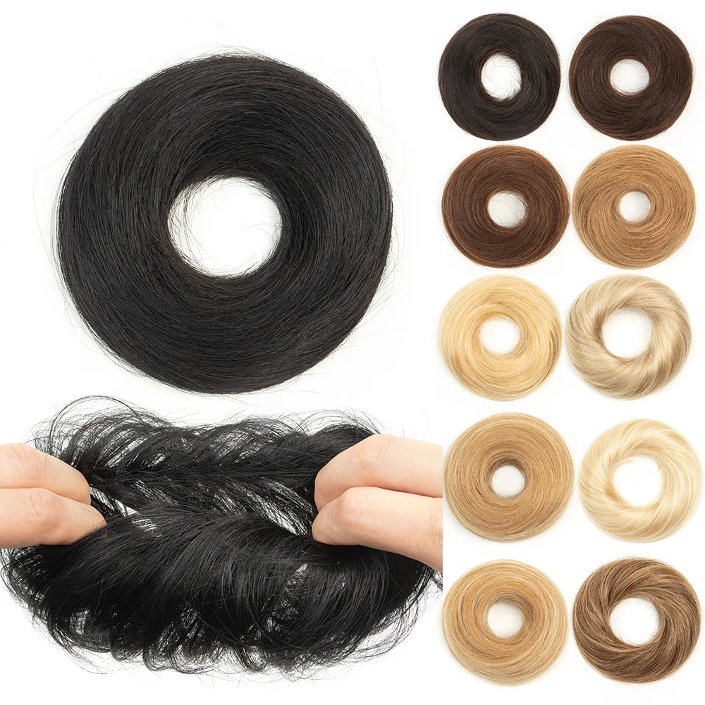 금발 인모 번즈 시뇽 업도 도넛 랩 포니테일 헤어 익스텐션 레미 헤어피스, 실제 천연 인모, 11 색 