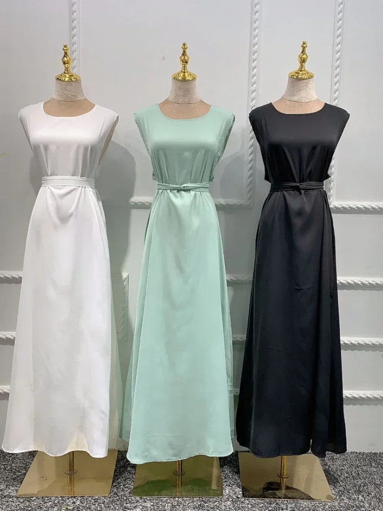 Plain Dresses Under Abaya Inside Long Loose Sleeveless Inner Dress for Abayas Women Muslim Fashion Dubai Turkey Islamic Clothes