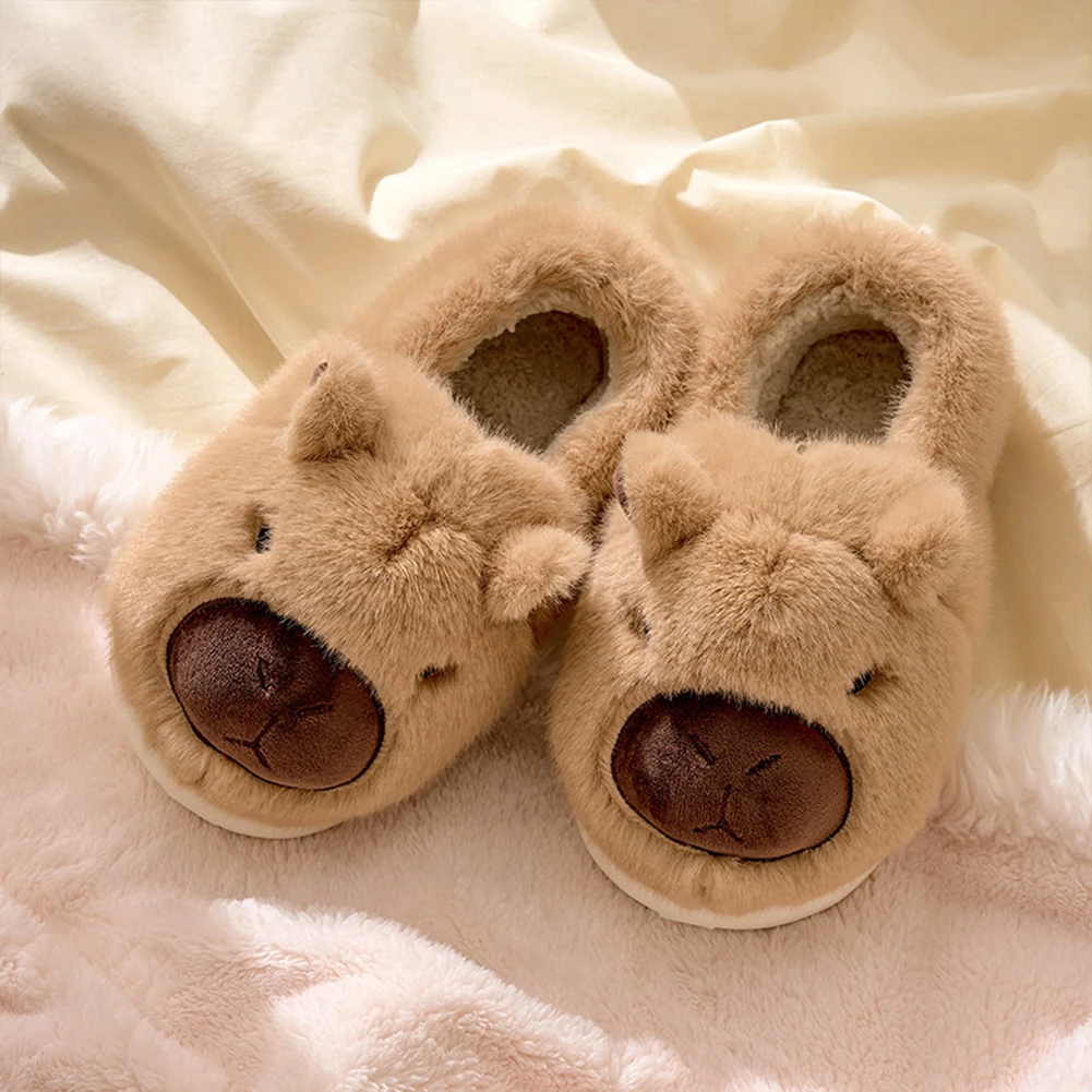 Plush Capybara Slippers Comfortable Slip-on House Shoes Non-Slip Fluffy Couple Slippers Furry Animal Slippers for Indoor Bedroom 5
