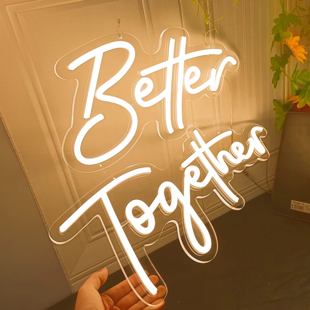 Wedding Neon Light 'Better Together' LED Neon Sign Glowing Letters Sentence Wedding Light Engagement Bedroom Office Decor