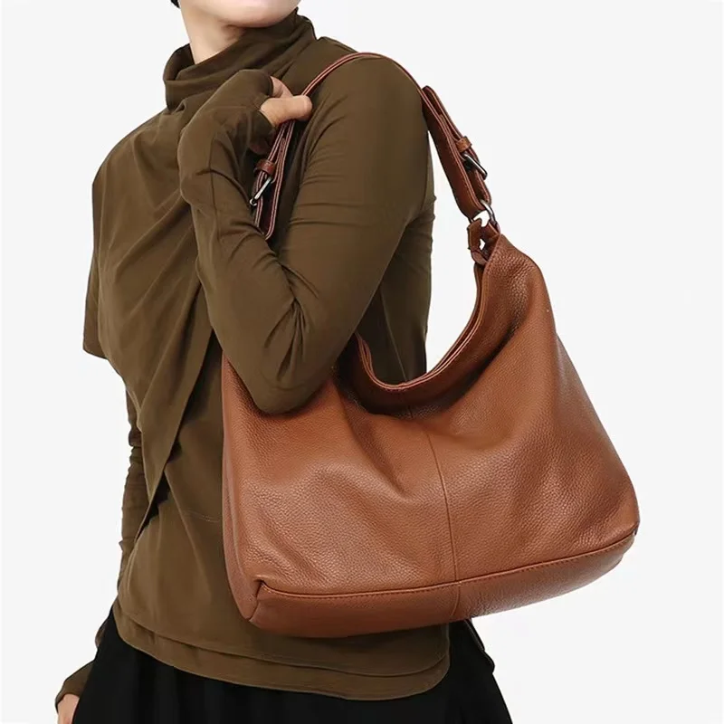 

Woman Bag Soft Cowhide Women Crossbody Bags Large Capacity Slouchy Casual Tote 100% Genuine Leather Hobos Shoulder Handbags