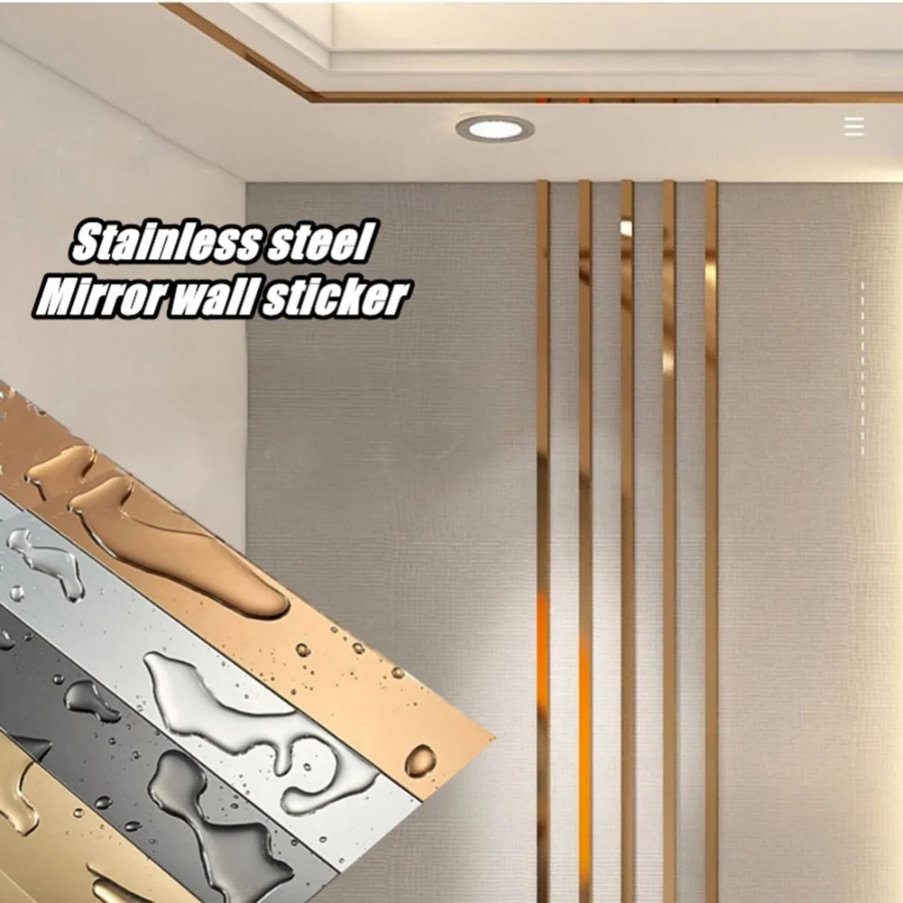 New 1 Roll Gold Wall Sticker Stainless Steel Flat Decorative Lines