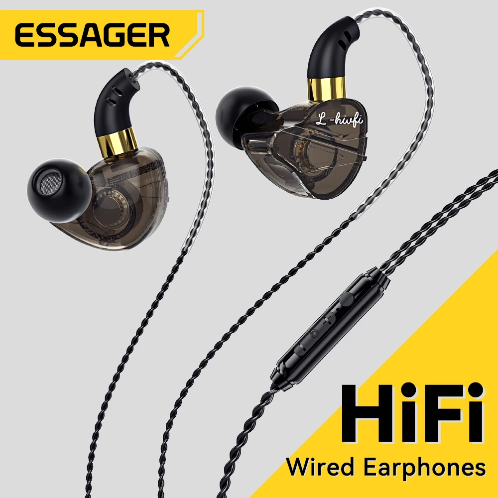 Essager 3,5-mm-Kabelkopfhörer im Ohr-Headset Kabel gebundene Ohrhörer mit Mikrofon-Stereo-Ohrhörern mit Inline-Steuerung für Telefone