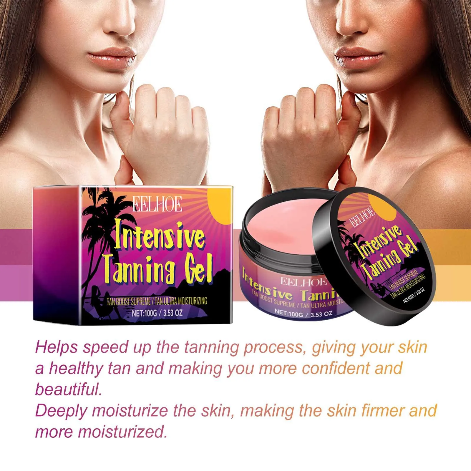 EELHOE Intensive Tanning Gel Accelerator Solarium Cream Moisturizing Body Bronzer Cream Sunless Tanning Sunbed Gel 100g