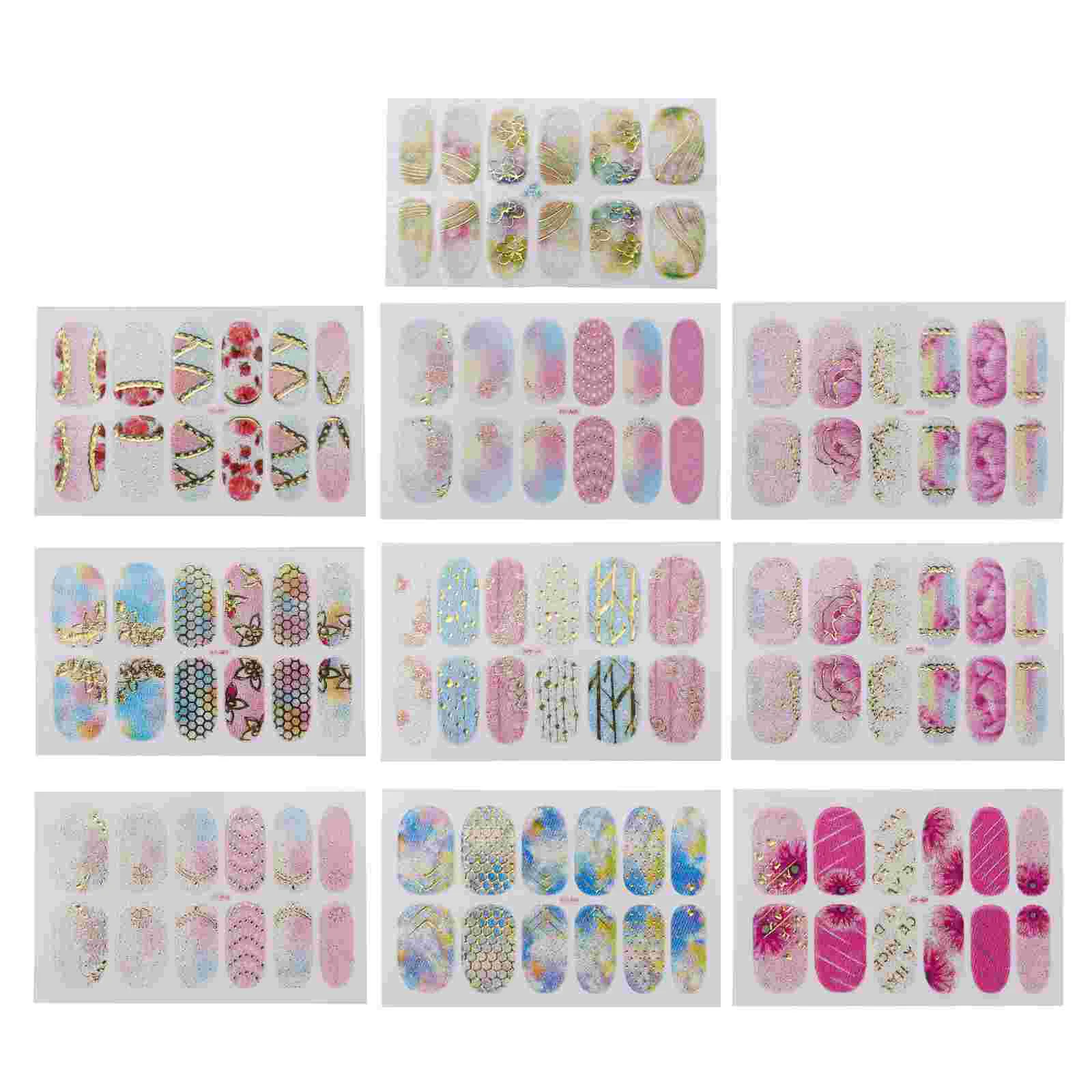 10 Sheets Nail Art Stickers Self Adhesive Decals Manicure Nail
