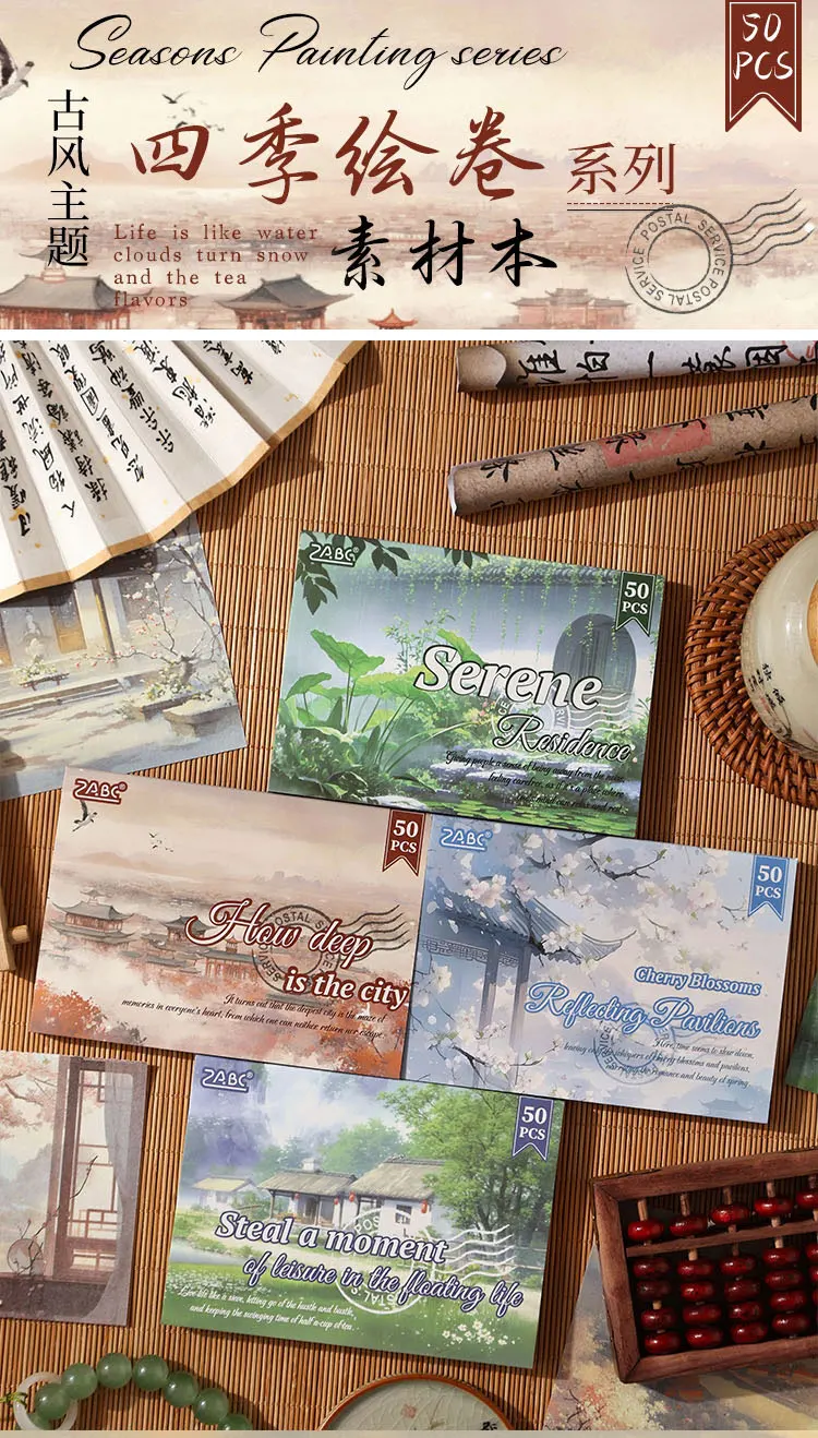 JIANQI 50 Blatt Dekor Scrapbook Vintage Materialien Papier Combo Kit DIY Junk Journal Collage Fotoalbum Retro Landschaftspapier – Detail 1