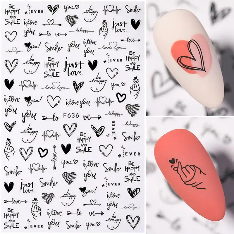 1Sheet Love English Letters Flower Design 3D Nail Sticker Sexy Girl Theme Nail Water Decal Stickers Decoration Manicures nail stickers nail art decoration nail decals flower stickers