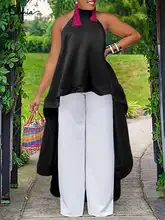 

Celmia Women Asymmetrical Long Blouses 2022 Summer Sleeveless Halter Tops Fashion Backless Ruffled Tunic Casual Streetwear Shirt