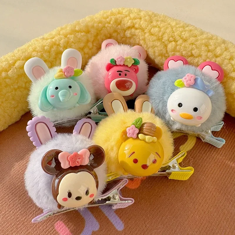 

5pcs Disney Pooh Bear Girls Hair Clip Minnie Mouse Lots-o New Cute Cartoon Fresh Sweet Furry Hairpin Kawaii Plush Duckbill Clip