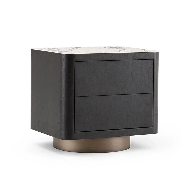 Italian Minimalist Rock Slab Solid Wood Bedside Table Smoke Color Bedside Table Light Luxury Nordic Bedroom Locker Designer