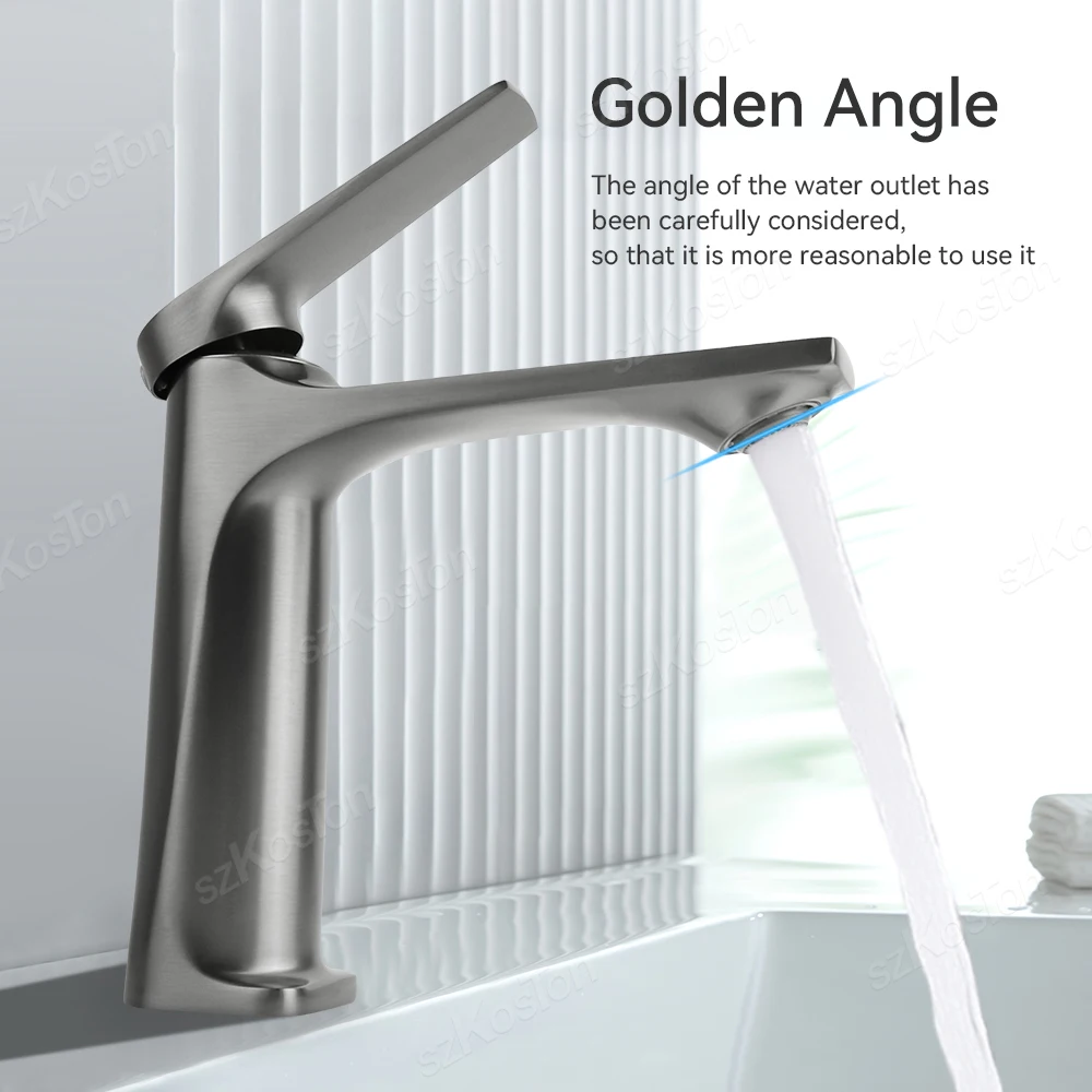 Description Picture 2 of item1Pcs Gray Bathroom Accessories Brass Core Sink Faucet Single Handle Deck Mounted Wash Basin Water Tap Hot And Cold Mixer