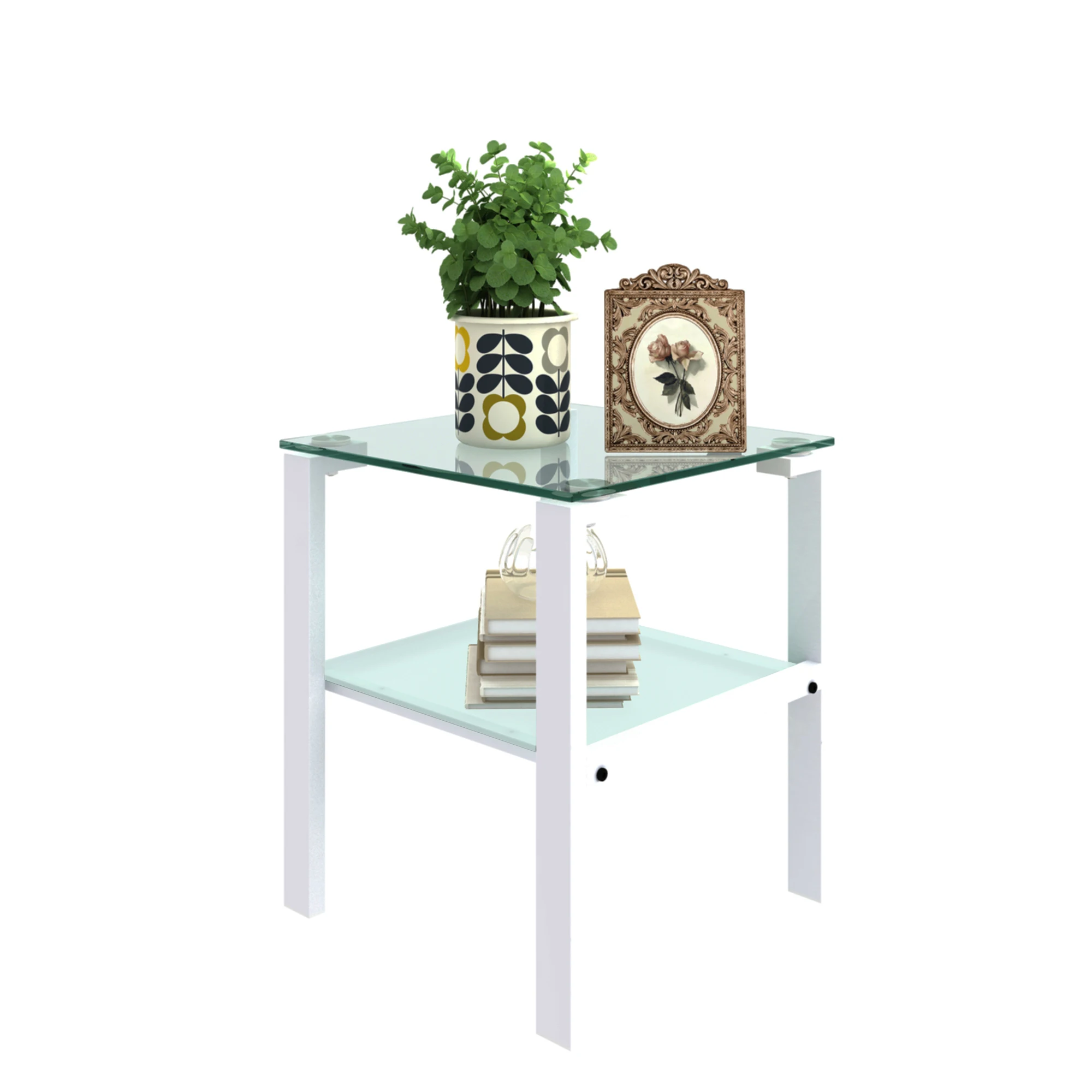 

[Flash Sale]2 Layer Glass Tea Table Small Coffee Table Bedroom Corner Table Living Room Side Table White/Black/Gray[US-W]