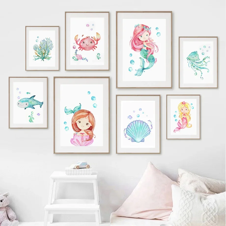 

Mermaid Octopus Coral Tortoise Seabed Wall Art Canvas Painting Nursery Posters And Prints Wall Pictures Baby Kids Room Decor