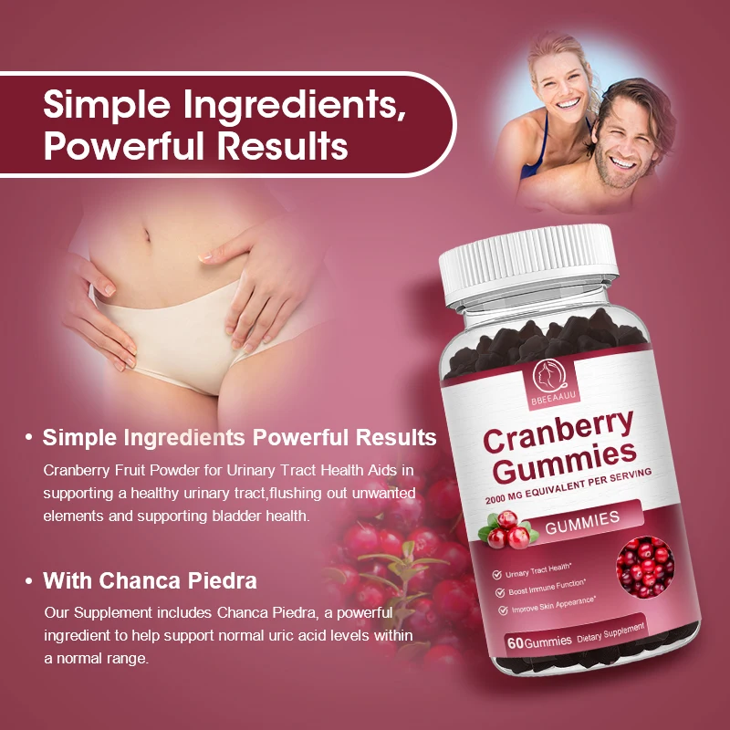 BBEEAAUU Vitamin C Cranberry Gummies Urinary Health Gummies 200mg Supports Bladder, Kidney, and Urinary Health
