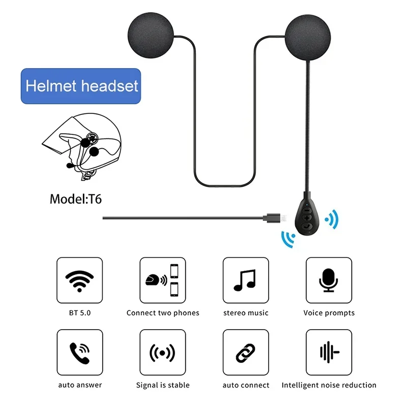 

T6 Motorcycle Helmet Bluetooth Headset Wireless Handsfree Speaker Auto Answer Voice Assistance Moto Headphones Noise Reduction