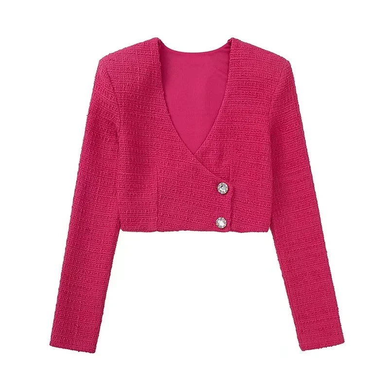 

Women's Blazer Jackets Coat Cropped Long Sleeve Top Solid Sexy Skinny Outwear Ladies Elegant Chic With Button Rose Red Blazer