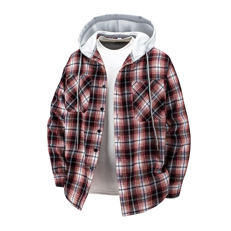 new coat spring autumn men's loose plaid hooded shirt fashion casual long sleeved hip hop street style outerwear sport jacket New Coat Spring Autumn Men's Loose Plaid Hooded Shirt Fashion Casual Long sleeved Hip Hop Street Style Outerwear Sport jacket 3