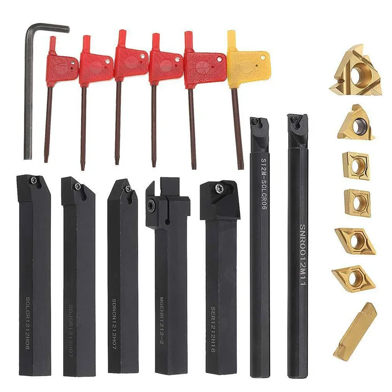 

12MM Turning Tool Bar Boring Tool Bar 7-piece Set Turning Tool Bar Set 7Pcs Blade 7Pcs Wrench