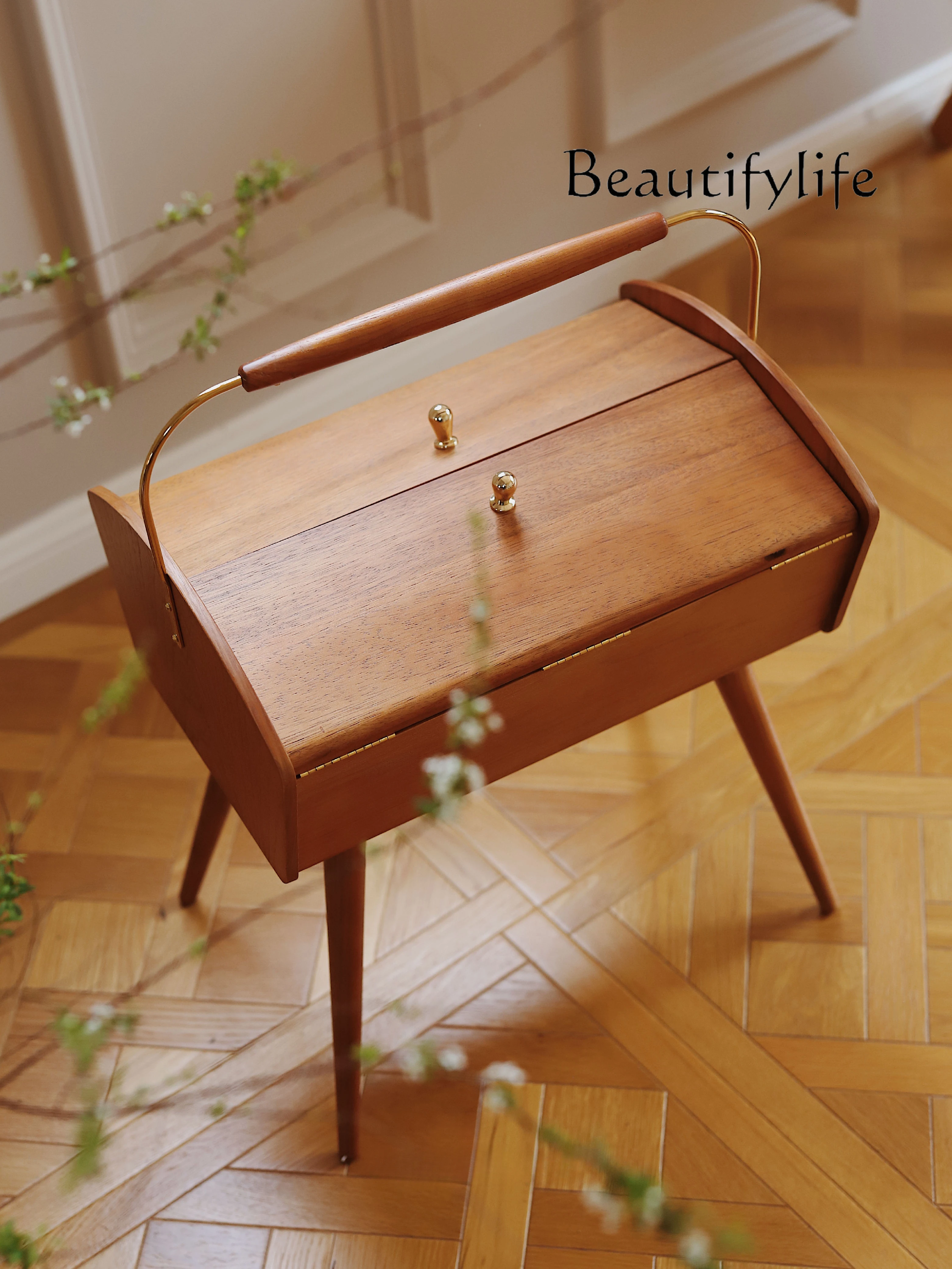 

Retro Portable Mobile Living Room Home Solid Wood Storage Cabinet