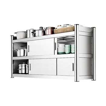 ตู้ติดผนังห้องครัวสแตนเลสตู้เก็บของติดผนังพร้อมประตูบานเลื่อนชั้นวางตู้หนักสําหรับบาร์เชิงพาณิชย์ 1