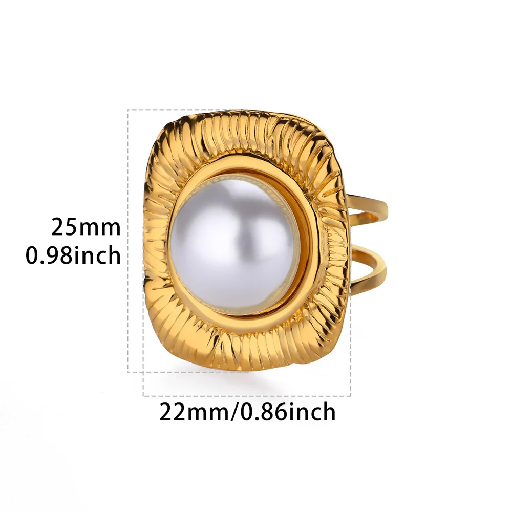 Pearl Jewelry Imitation Gold Color Geometric Rings Womens Engagement Gift