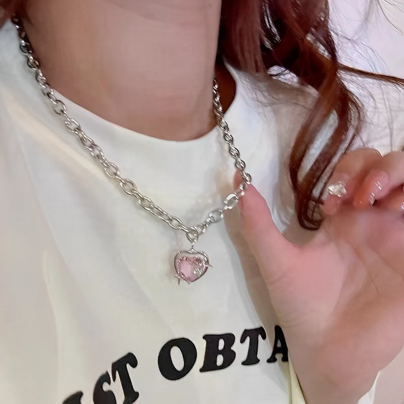 

Fashion Peach Heart Water Drop Pendant Necklace Pink Crystal girl Sweet Cool Clavicle Chain Aesthetic Jewelry Accessories