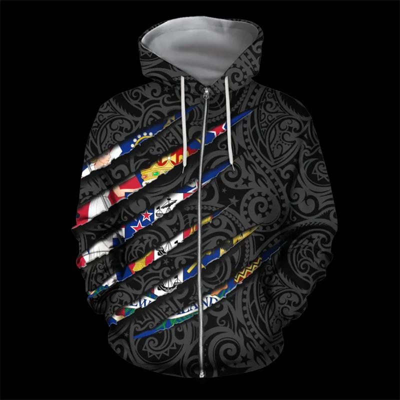 thumbnail image 1 of Sudadera con capucha y estampado 3D de helecho rojo maorí de Nueva Zelanda para hombre, novedad, sudaderas con capucha y sudaderas, abrigo deportivo con capucha, 1 of 5