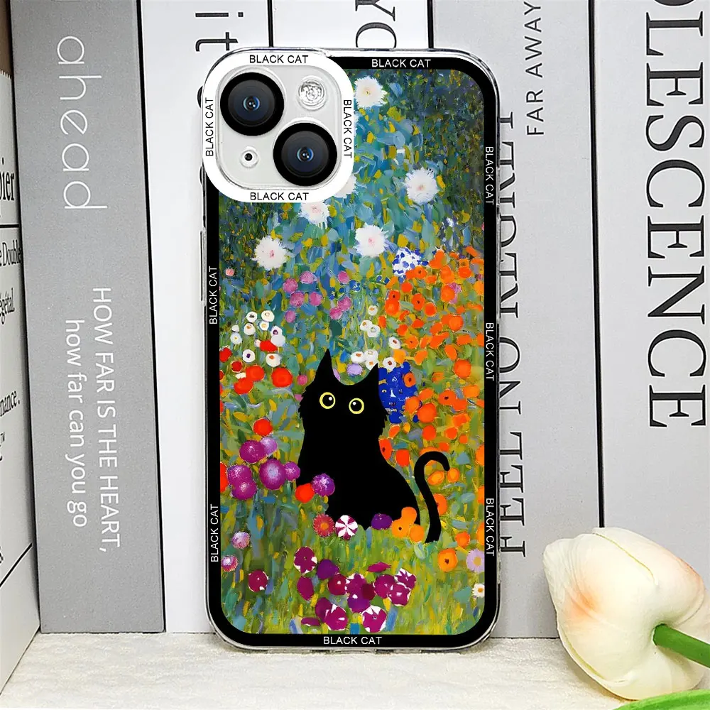 Artistic Cat Flower Phone Case - Retro Van Gogh Oil Painting Design, Soft Protective Cover