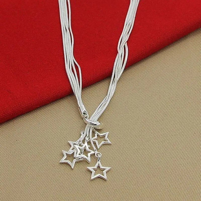 

Starry Elegance 925 Sterling Silver Five Star Pendant Necklace Snake Chain