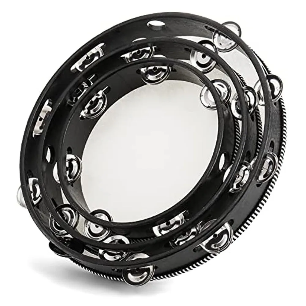 4/6/8/10inch White Drum Head Black Edge Double Row Hand Shaken Tambourine Wooden Hand Drum Percussion Instrument for KTV, Party