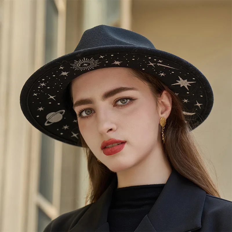 Fashion Hat Women's Vintage Fedora Hat with Wide Brim for Autumn Winter