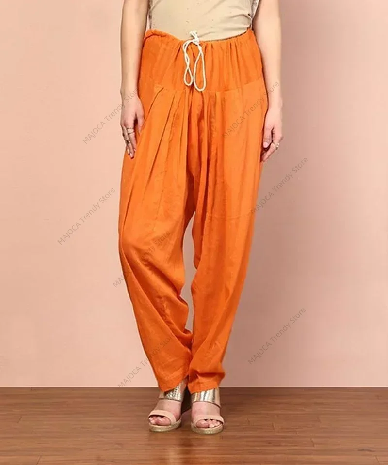 Spring Summer Women's Indian Punjabi Harem Pants Cotton Baggy Loose Fit Lightweight Pleated Trousers Pakistani India Clothing