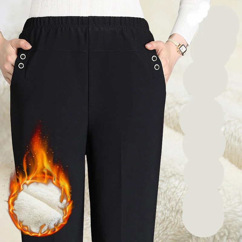 Winter Plus Velvet Thick Fashion Harajuku Slim Fit Trousers All Match Casual Pants High Waist Berber Fleece Straight Leg Pants