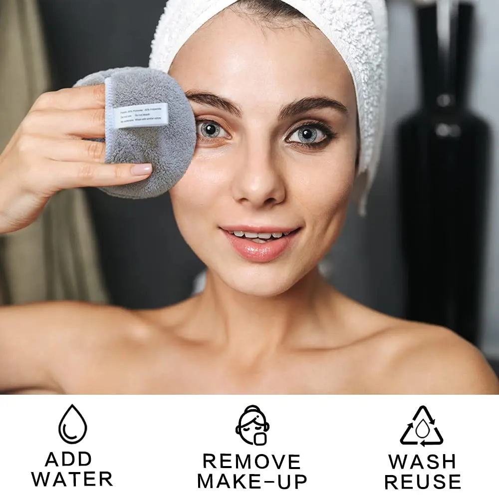 Microfiber Reusable Makeup Remover Pads Face Cleansing Gloves Washable Makeup Removal Cloth Rounds With Laundry Bag 6 Pack 4