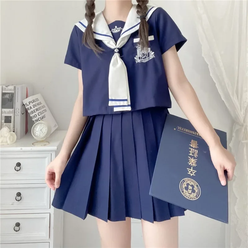 Japanese School Uniform Girl Jk Suit Sexy Spring and Autumn Red Tie White Three Basic Sailor Uniform Women Long Sleeve Suit