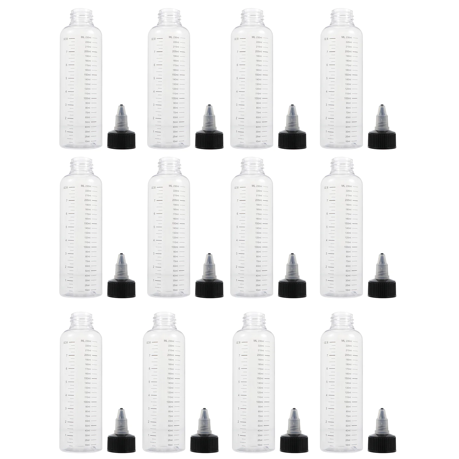 

12 Pcs Graduated Nozzle Bottle Container Squeeze Bottles Scale Hair Oil Dispenser Empty Refillable Plastic Pet Material