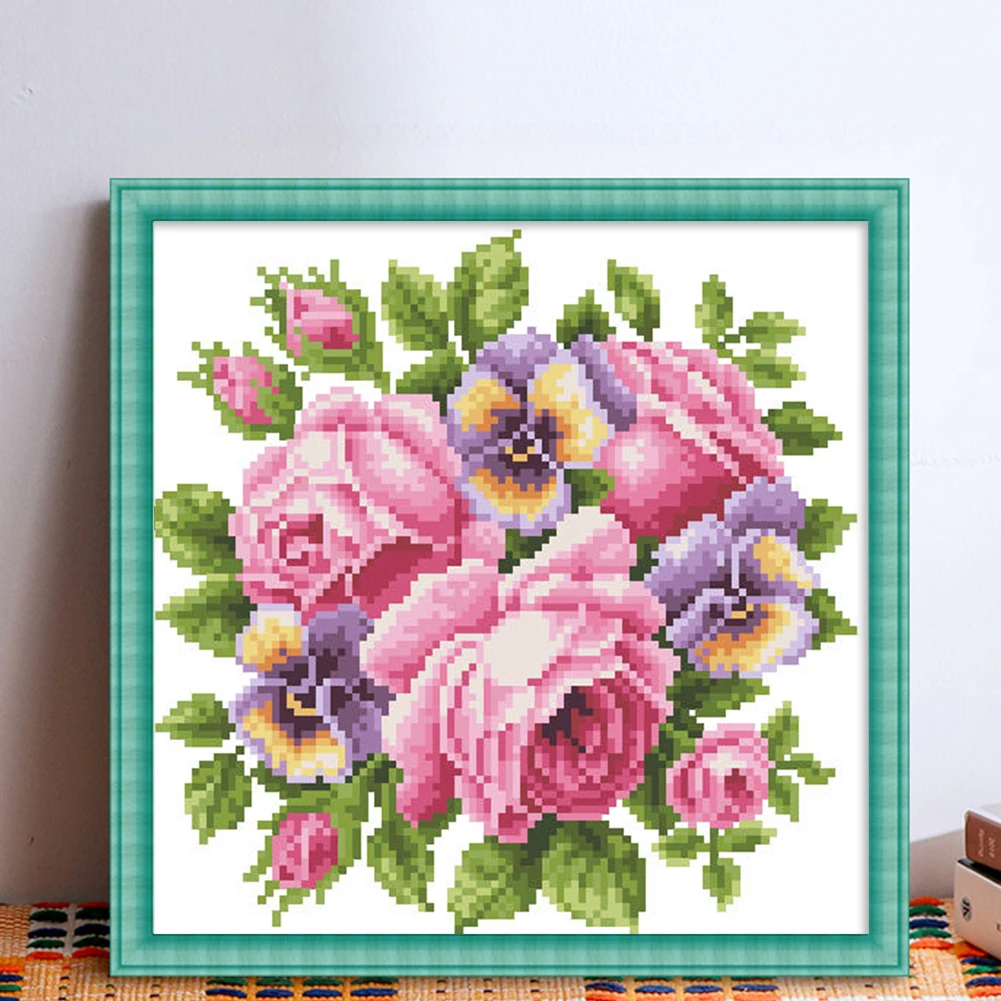 Partial Embroidery Beads Printed 9CT Rose Cross Stitch Kit Home Art Craft29x28cm