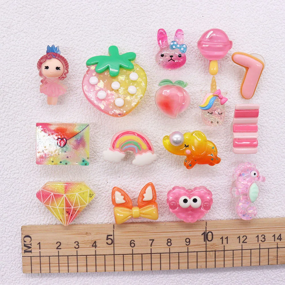 

1-15PCS Resin Shoe Charms Buckle Fit Wristband Rainbow Diamond Girl Ear Heart Slipper Accessories Garden Shoes Button Decoration