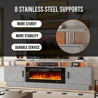 Fireplace TV Stand with 36”Electric Fireplace, 80” 2 Tier TV Console Stand for TVs Up to 90",LED Light Entertainment Center,Gray 2