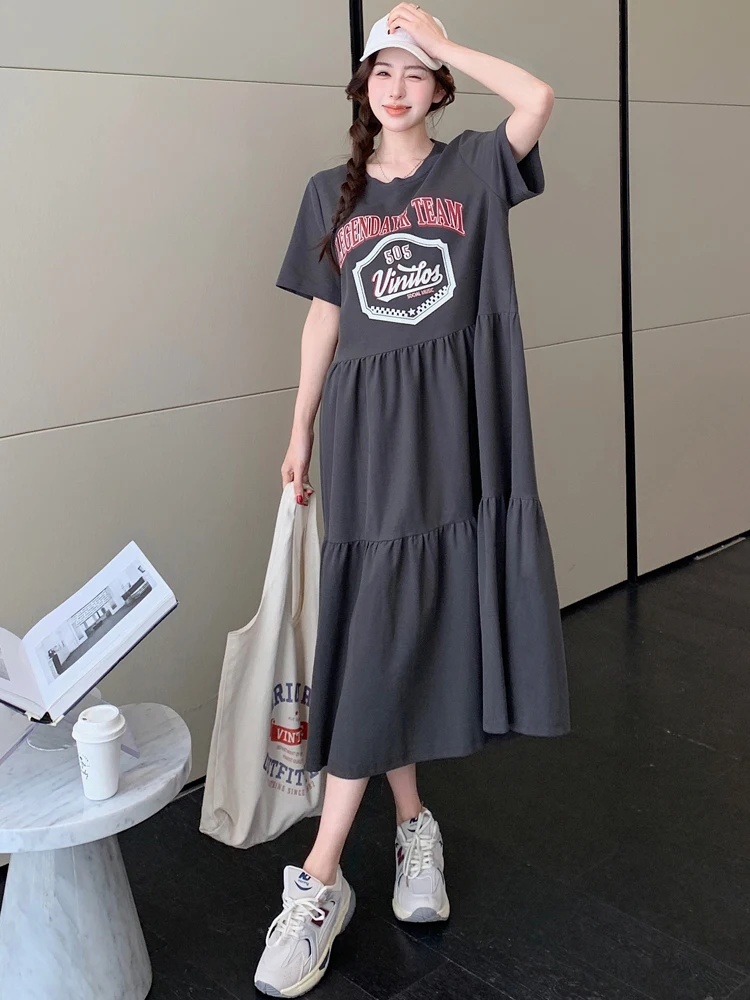 NYFS 2026 Summer Dress Loose plus Size Fat MM Long Dresses Robe Elbise  Short Sleeve Korean Style New Women's Dress - AliExpress 200000345