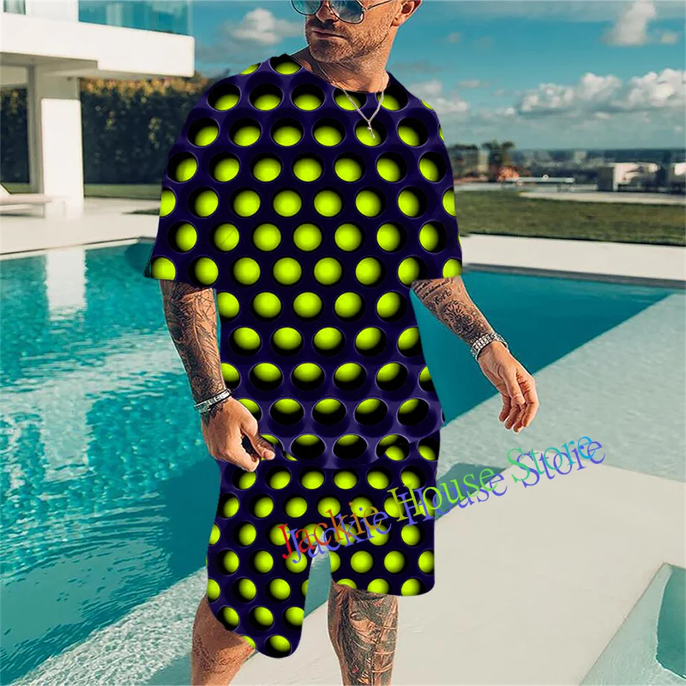 Summer Men Sets Shorts Outfits Male Clothing Street T Shirt Two Piece 3D Print Casual O-Neck Tracksuit Oversized Beach Sportwear